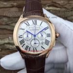 Copy Cartier MTWTFSS Chronograph Rose Gold Watch Case White Dial Brown Leather Watch